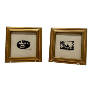 Pair of Early 20th-Century German Silhouette Cut-Paper Artworks — “Abendsplinden” & “Die Karawane”, Signed