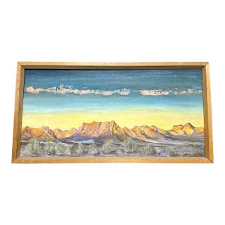 Vintage Original Oil Painting by Charles P. Finance, Mountain Landscape, Framed Mid Century Art, 25” X 13”, Signed, Southwestern Decor For Sale