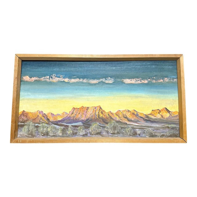 Vintage Original Oil Painting by Charles P. Finance, Mountain Landscape, Framed Mid Century Art, 25” X 13”, Signed, Southwestern Decor For Sale