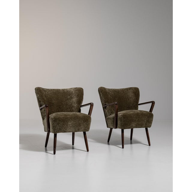 1940s Mid-Century Modern Green Wood Pair of Club Chairs For Sale - Image 11 of 13