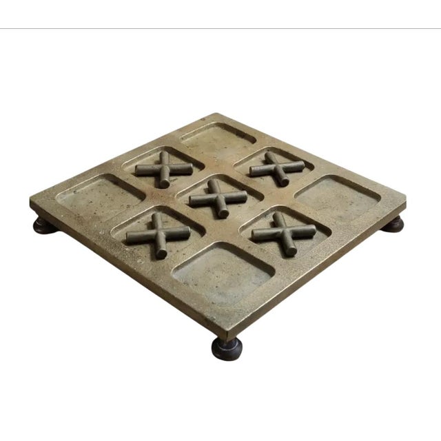 Mid-Century Modern Sarreid Ltd. Brass Tic Tac Toe Footed Board Game Set For Sale - Image 3 of 10
