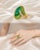 Art Deco Late 20th Century 14K Gold Cabochon Green Amethyst Tsavorite Pave Diamond Ring, Size 6.5 For Sale - Image 3 of 3