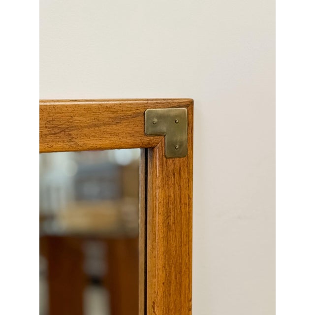 Wood Vintage MCM Dixie Act II Walnut Mirror, Brass Details Wall Accent, Campaign For Sale - Image 7 of 8