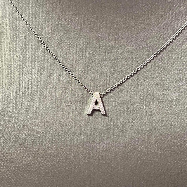 Diamond Letter "A" Pendant Necklace 18" 14k Gold 0.12 TCW Certified For Sale - Image 10 of 12
