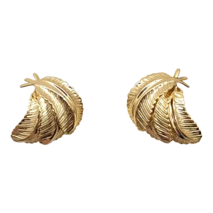 Vintage 1960s Signed Napier Goldtone 3 Feather Clip Earrings - 2 Pieces