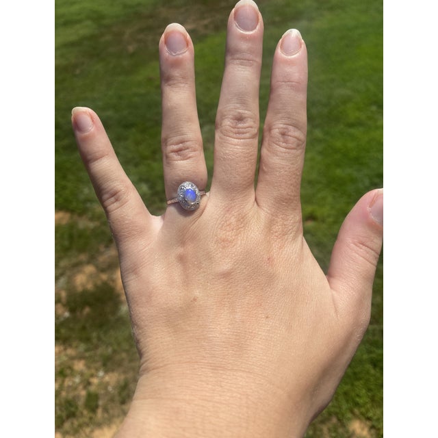 Early 21st Century 1960s Opal and Diamond Cocktail Ring, 14k White Gold, Ring Size 5.5 For Sale - Image 5 of 5