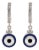 Blue Enamel Sterling Silver Diamond Hoop Evil Eye Earrings, A Pair For Sale