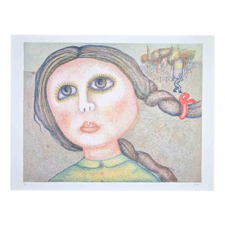 Enrico Benaglia, Portrait of a Girl, 1980s, Lithograph For Sale