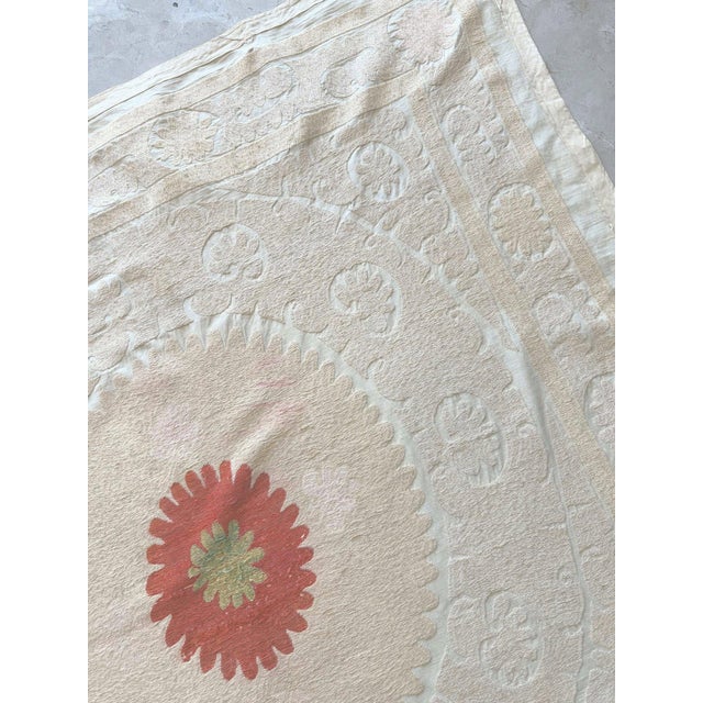 Handmade Neutral Tan Suzani From Tashkent 4'7'' X 4'7'' For Sale In New York - Image 6 of 7