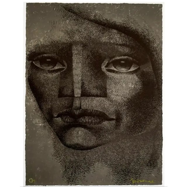 1970s Jorge Dumas Dark Portrait Lithograph For Sale - Image 4 of 4