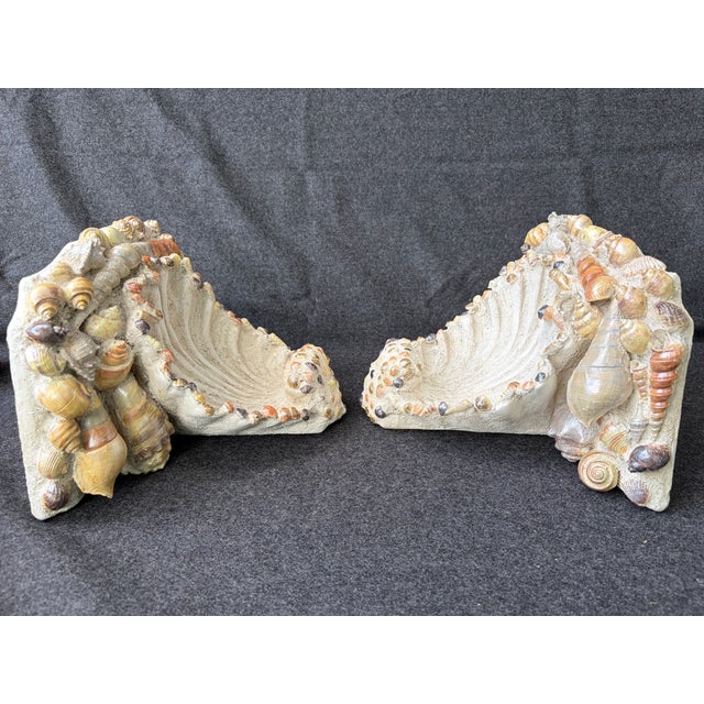 Antique White Vintage Coastal Seashell Encrusted Wall Bracket a Pair For Sale - Image 8 of 17