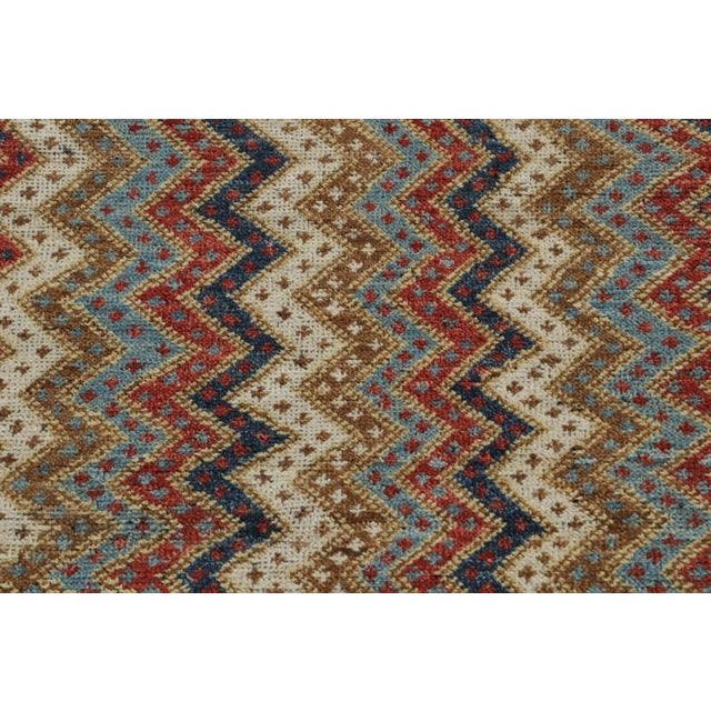 Rug & Kilim’s Twin Tribal-Inspired Rugs in Red, Blue and Beige-Brown Chevrons For Sale In New York - Image 6 of 7