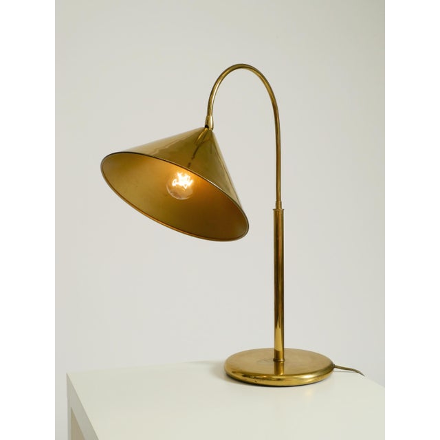 1960s Large Mid-Century Modern Brass Table Lamp with Conical Shade, 1960s For Sale - Image 5 of 18