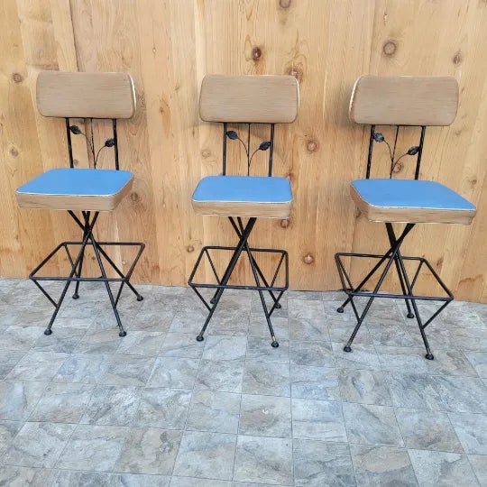Metal Vintage Retro Swivel Bar Stools - Set of 3 For Sale - Image 7 of 9