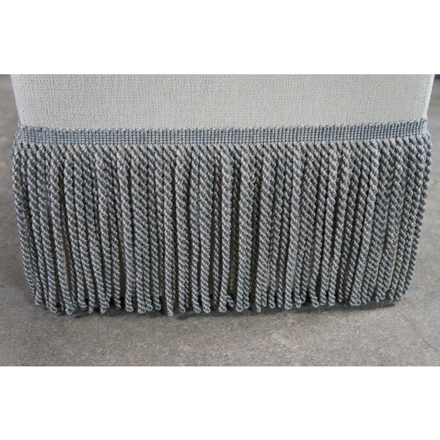 Restoration Hardware Linen Upholstered Ottoman Bench Seat Stool Tassels 31" For Sale - Image 10 of 12