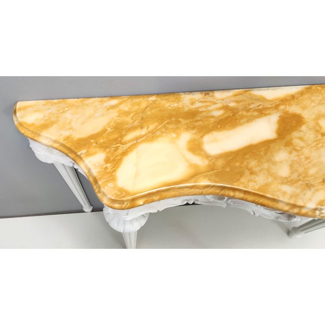 Vintage White Lacquered Beech Console with Yellow Marble Top For Sale - Image 6 of 12