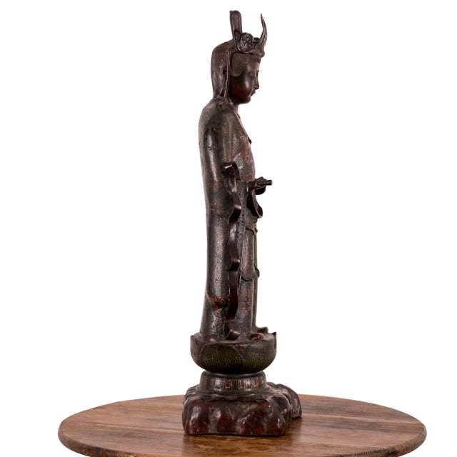 Japanese Japanese Meiji Champlevé Bronze Kannon Figure For Sale - Image 3 of 13