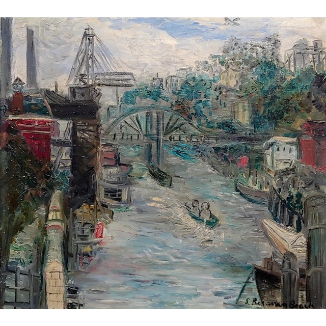 American Sara Berman Beach-Navigating Along the Hudson River in New York 1930s-Oil Painting For Sale - Image 3 of 10