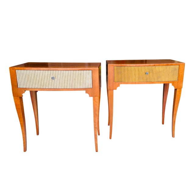 Vintage Baker Furniture French Regency Side Tables, Pair | Mid-Century Cherry Demilune Nightstands with Gilt Reeded...