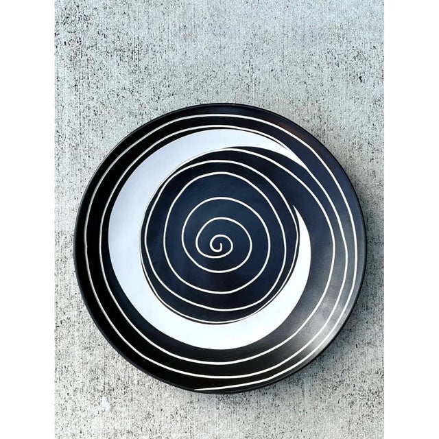 Vintage Monumental Black and White Spiral Ceramic Plate For Sale - Image 12 of 12