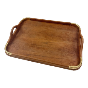 Mid Century Modern Good Wood Genuine Teak Serving Tray With Brass Accents | Danish Modern Butler Tray | Vintage