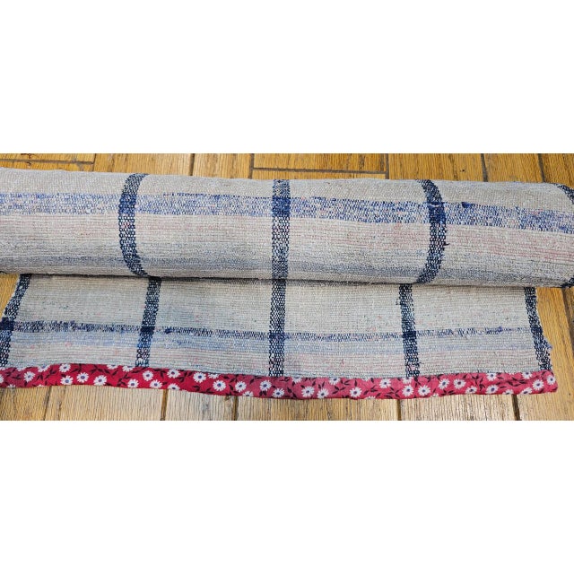 Early 20th Century Vintage American Rag Runner, Handwoven Wool & Cotton, Indigo Stripe Pattern, 2x11 For Sale - Image 5 of 10