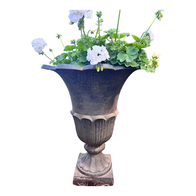 Pair of Large Cast Iron Urn/Planters For Sale