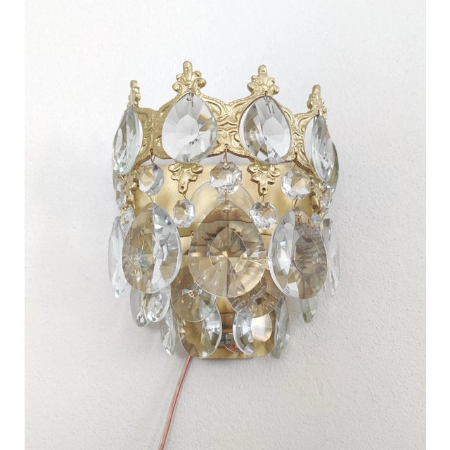 Vintage Crystal Wall Sconces Pair For Sale - Image 6 of 16
