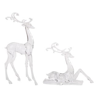 Modern Transparent Acrylic Holiday Deer Figurine (Set of 2) For Sale