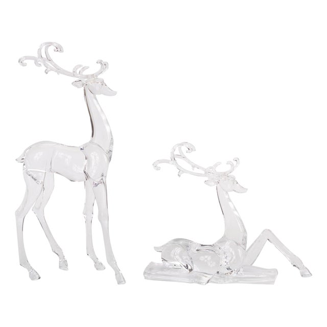 Modern Transparent Acrylic Holiday Deer Figurine (Set of 2) For Sale