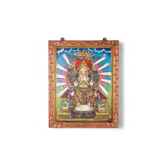 Embossed Painting with Decorated Frame Depicting White Tara For Sale - Image 9 of 9