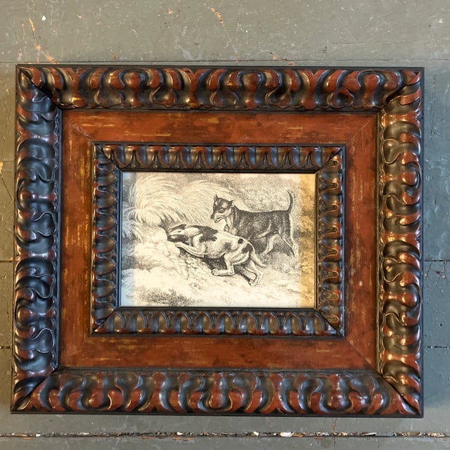 Circa 1910 Original Terrier Dog Engraving Chunky Wood Frame For Sale - Image 4 of 4