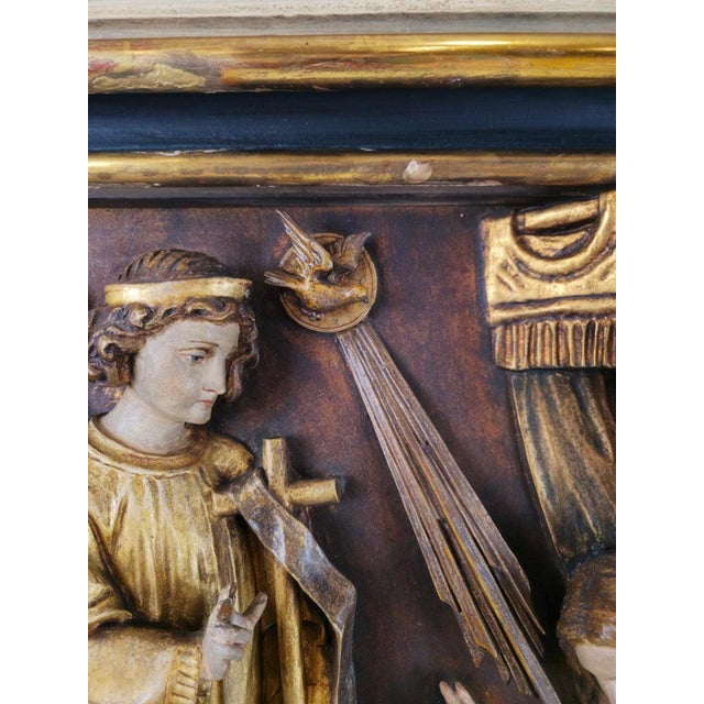 Carved Relief Depicting the Annunciation Archangel Gabriel and Virgin Mary, 1800s, Wood For Sale - Image 4 of 10
