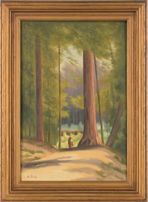 Ohlone Mother and Child Walking Through the Santa Cruz Redwoods - Landscape 1930 by Anton Dahl