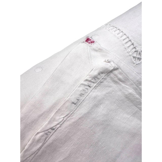 Antique French Trousseau Linen Sheet Embroidered Dots Ladder Work White Linen Bed Sheet Circa 1920 the Paris Apartment For Sale - Image 4 of 11