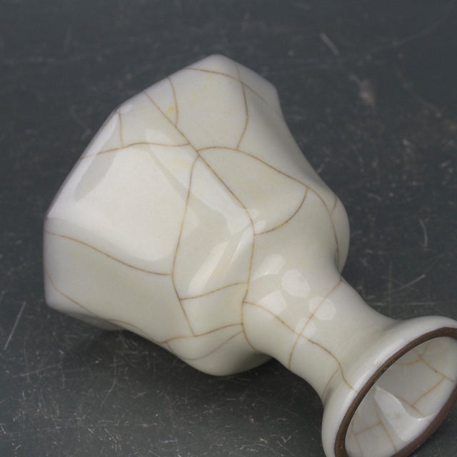Celadon Early 20th Century Chinese Ceramic Cup Guan Ware Crackle Glaze Celadon Stem Cup For Sale - Image 8 of 9