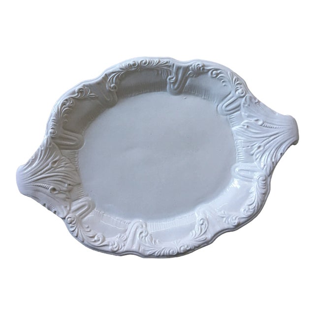 Large English Ironstone Serving Dish With Flora Naturalist Design For Sale