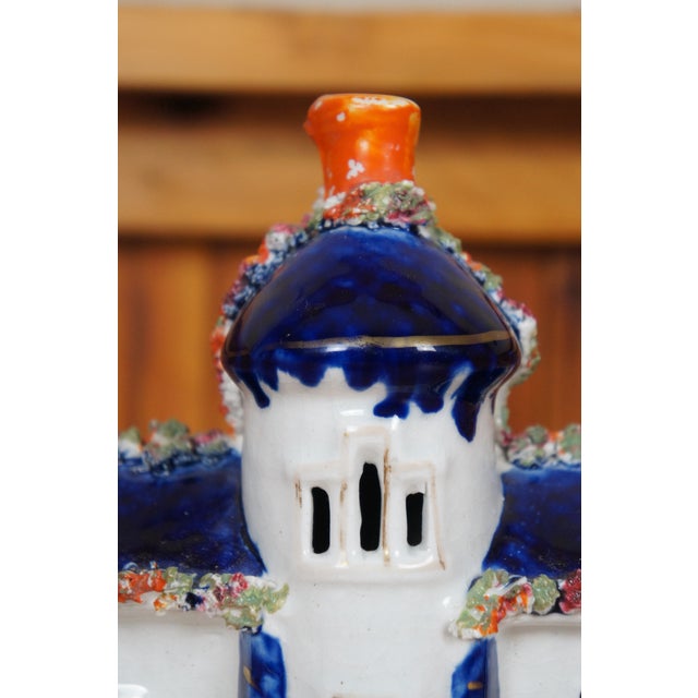 Blue Antique 19th Century Staffordshire Porcelain Swan Manor House Figurine For Sale - Image 8 of 12