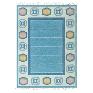 Doris Leslie Blau Vintage Swedish Flat Woven Rug by Ingegerd Silow For Sale