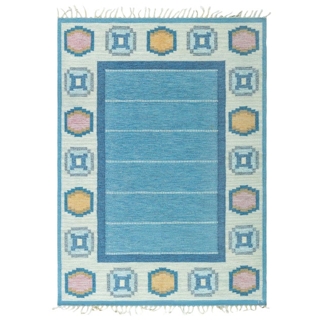 Doris Leslie Blau Vintage Swedish Flat Woven Rug by Ingegerd Silow For Sale