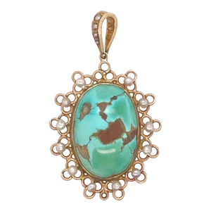 Victorian 14k Gold Turquoise and Seed Pearl Pendant