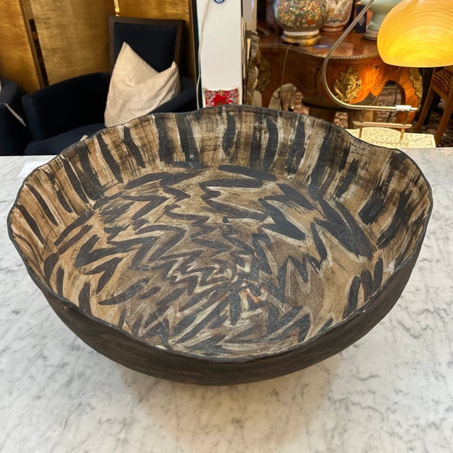 Large Hand Made Clay Bowl Tribal Motif For Sale - Image 10 of 11