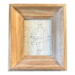 1970’s Matisse Style Abstract Female in Interior Pencil Drawing Modernist Frame