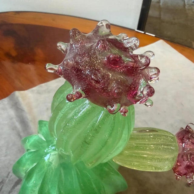 This exceptional vintage Murano glass cactus is a vibrant celebration of 1990s Italian artistry, hand-blown on the...
