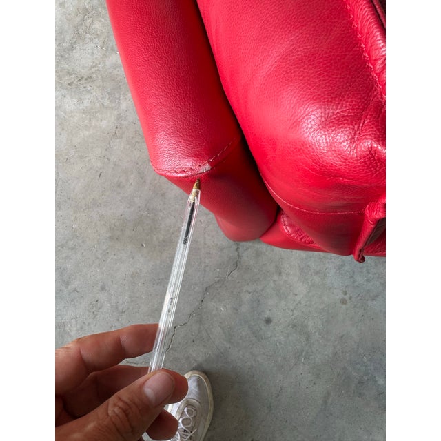 Vintage Postmodern Nicoletti Salotti–Style Italian Red Leather Sofa/ Sold For Sale - Image 11 of 11