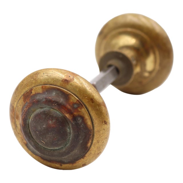Pair of Vintage 2.375 In. Raised Concentric Brass Entry Door Knobs For Sale