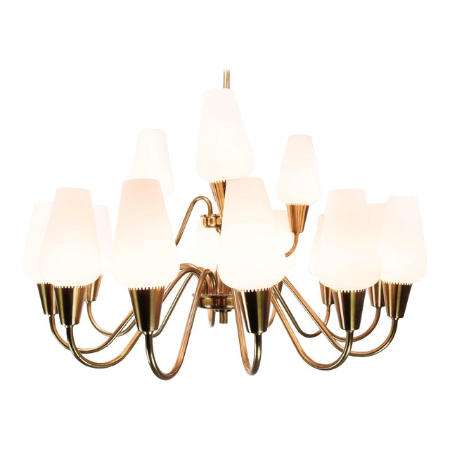 Danish Lamp with Arms of Brass and Glass, 1950s For Sale