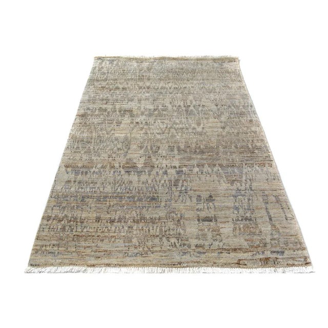 Textile 1990s Modern Ikat Gray & Blue Wool Rug - 4'1 X 6'3 For Sale - Image 7 of 8