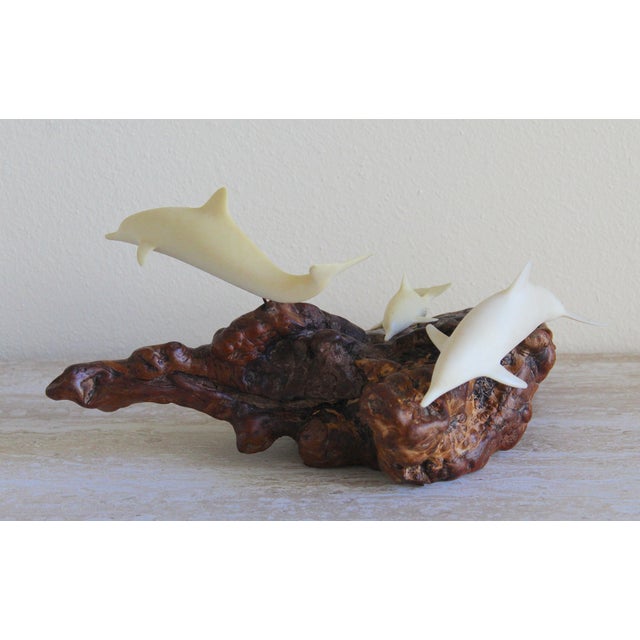 Vintage John Perry Dolphin Pod Sculpture on Natural Burlwood Base – 14" For Sale In Naples, FL - Image 6 of 12