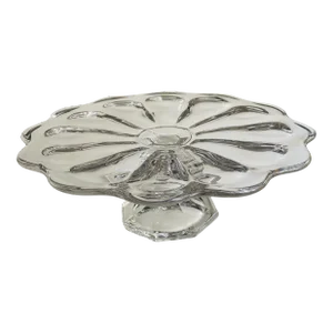Vintage Clear Glass Scalloped Edge Glass Cake Stand